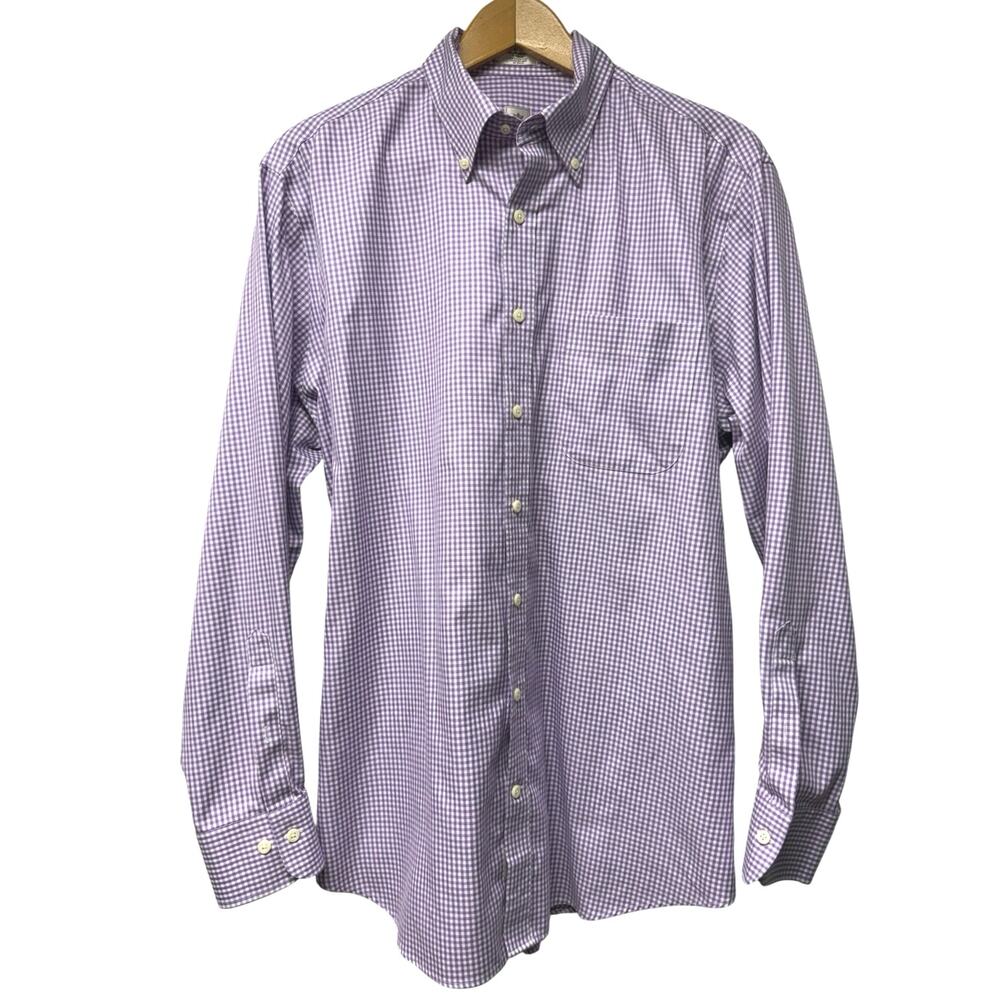 Peter Millar Size Large Button Down Long Sleeve Shirt Purple White Gingham Check